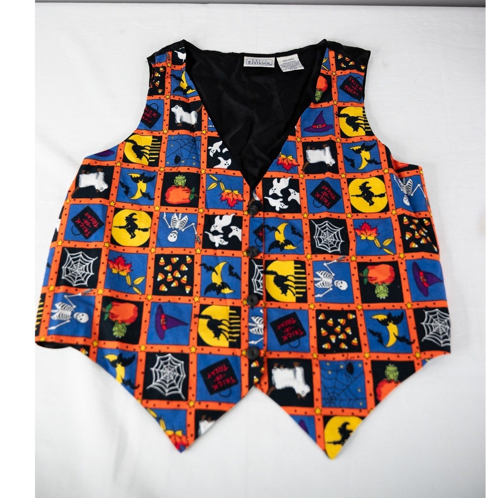 Basic Editions Halloween Vest Women Large Multicolor Excellent Spooky Print